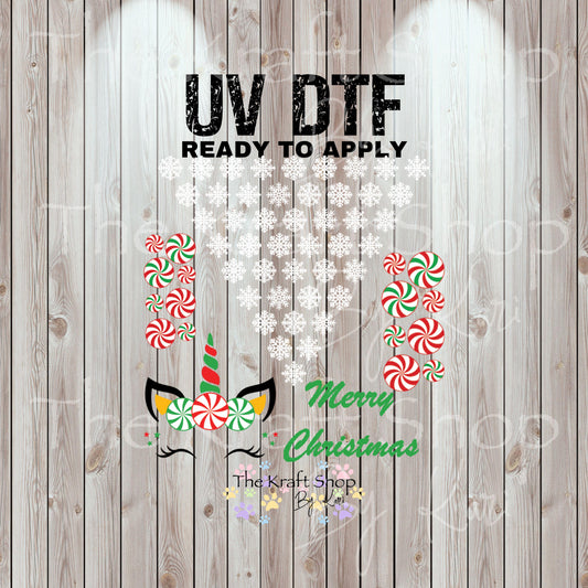 UV DTF Sticker print Snowflake Unicorn v split helper Christmas mixed media Element sheet 8x8 decal #7481