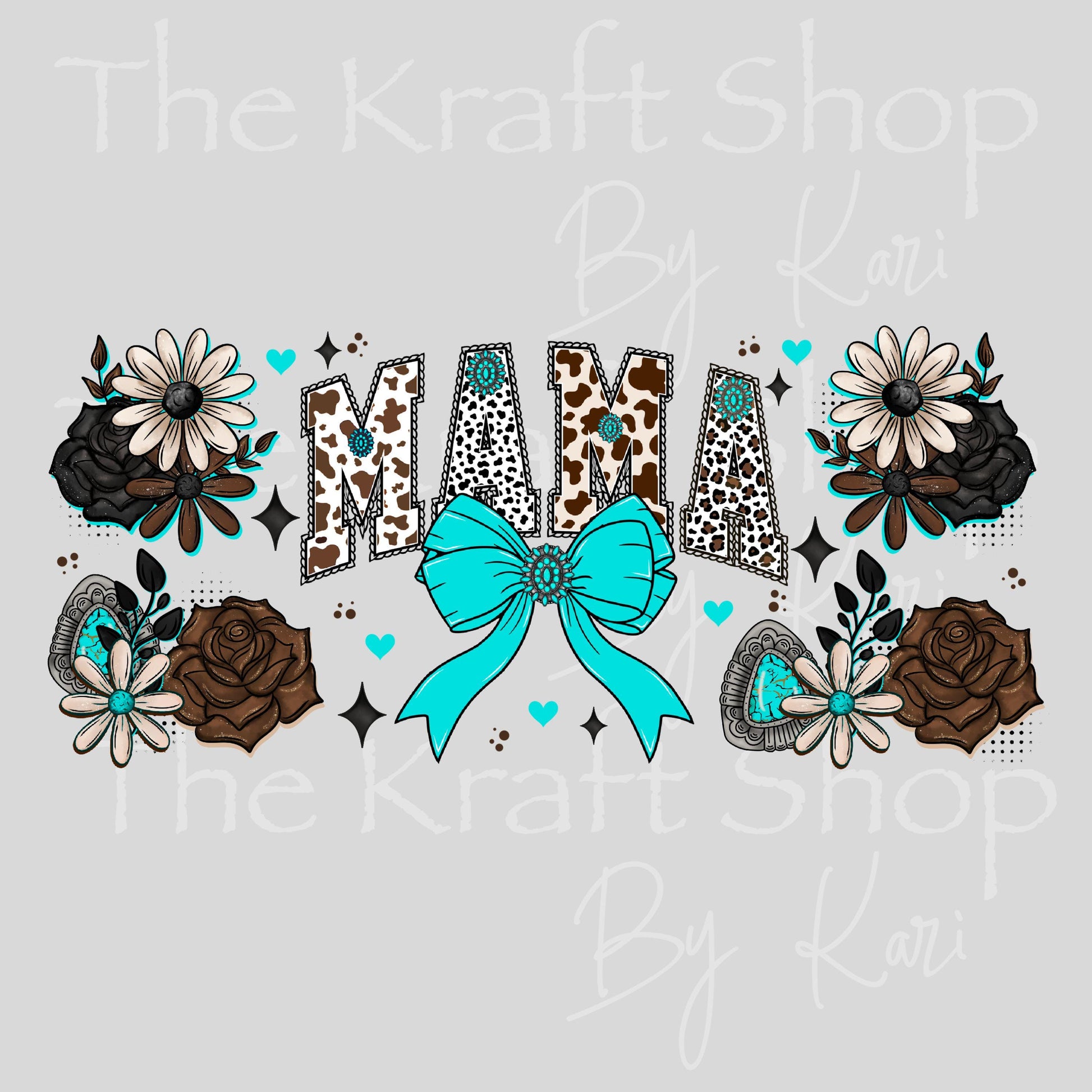 UV DTF Sticker print. Mama teal bow rustic farmhouse Wrap decals tumbler decal. Glass can wrap. #5475