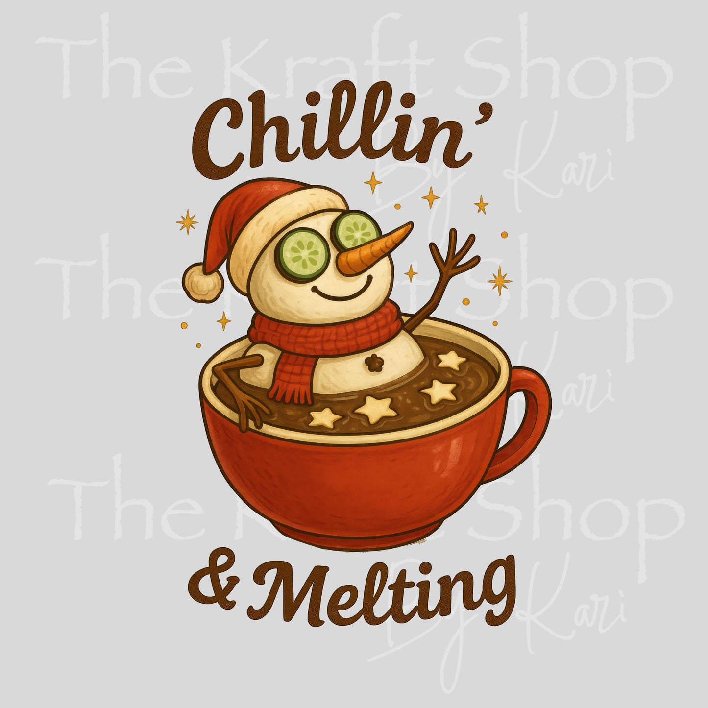 UV DTF Sticker print. Chillin' and melting snowman hot cocoa Christmas decal, tumbler decal, permanent sticker. #7455