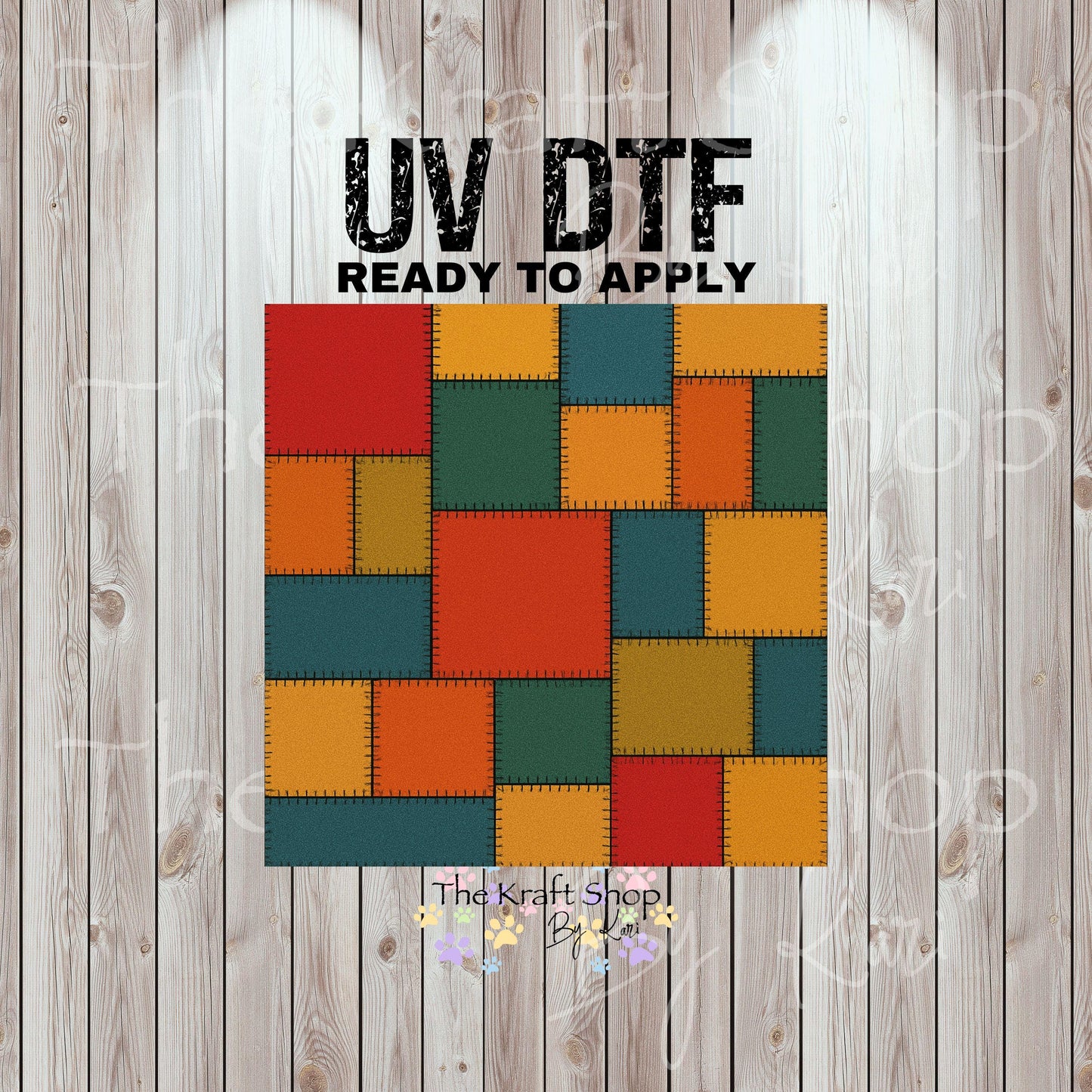 UV DTF Sticker prints. Patchwork square fall colors tumbler template decal, permanent sticker. #10338