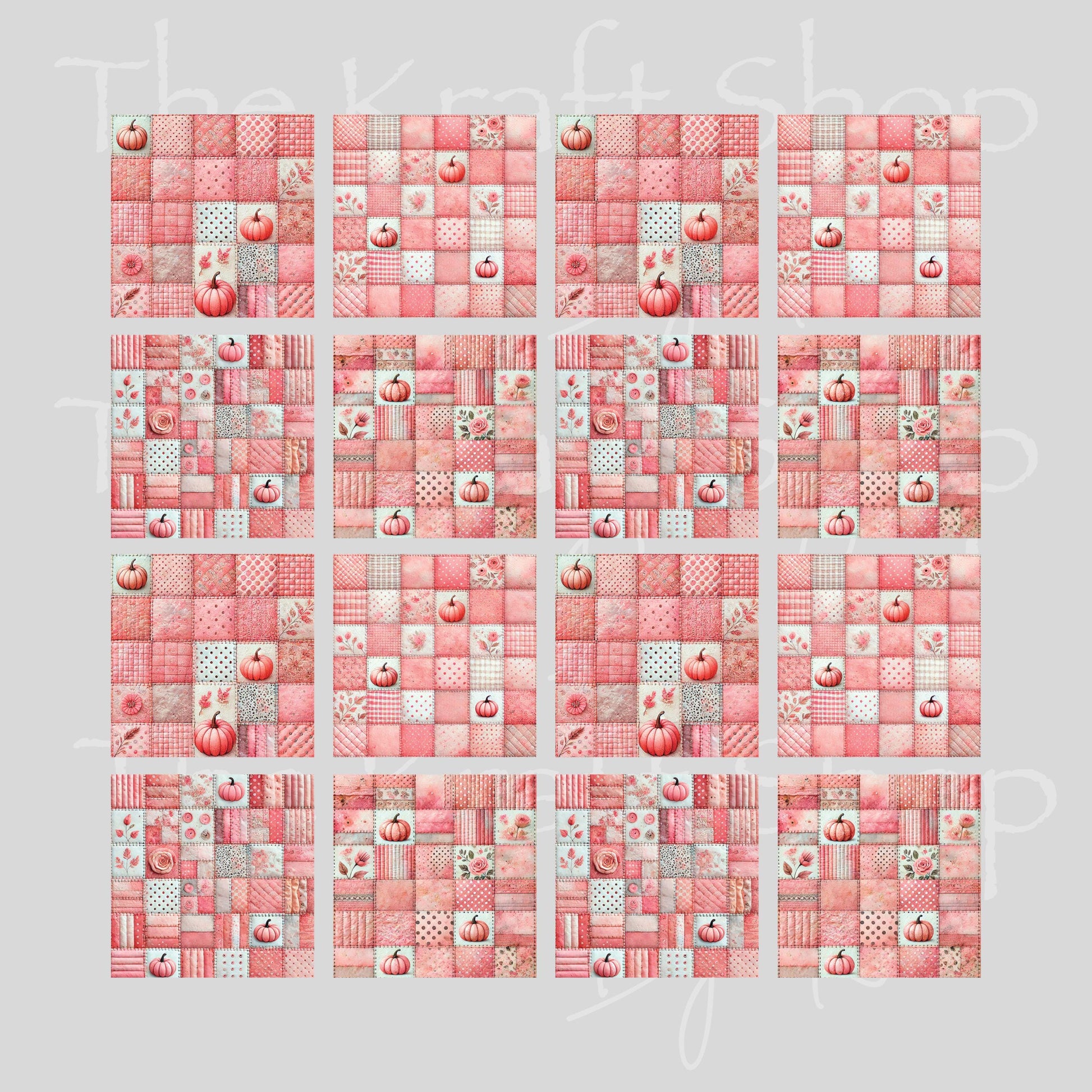 UV DTF Sticker print Pink Fall Patchwork Sqaures Element sheet, tumbler decal, permanent sticker. #7457