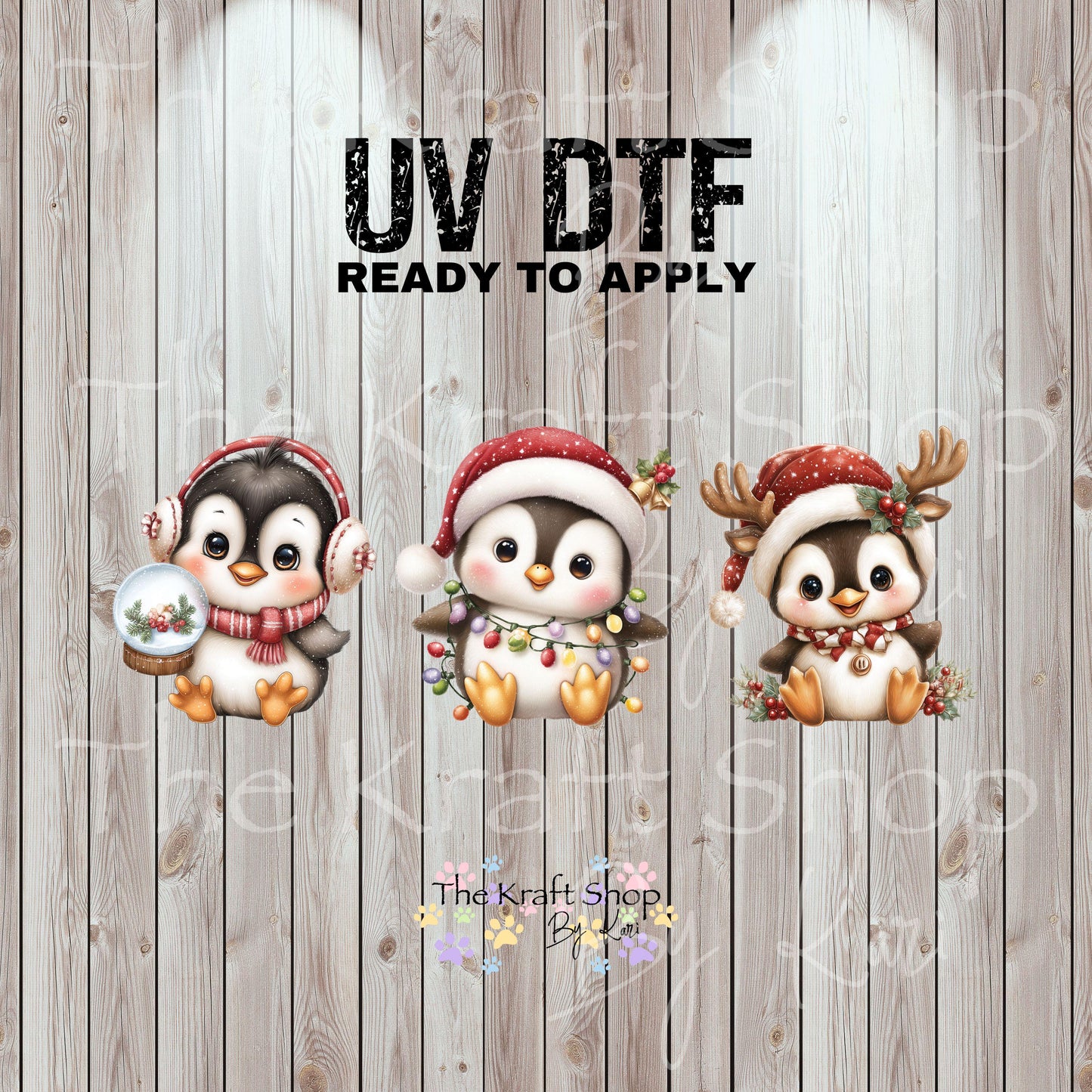 UV DTF Sticker prints. Christmas Penguins decals 3 pk, permanent sticker.#7462