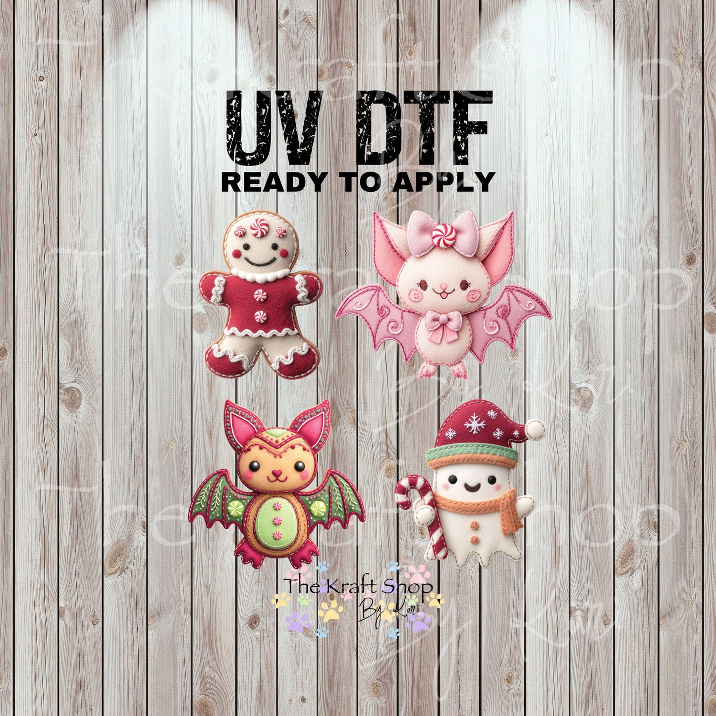 UV DTF Sticker prints. Halloween Christmas cookies embroidery decals 4 pk, permanent sticker.#7464