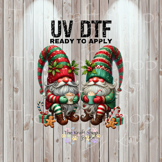 UV DTF Sticker print. Red Green Winter Gnomes Christmas decal, tumbler decal #7468