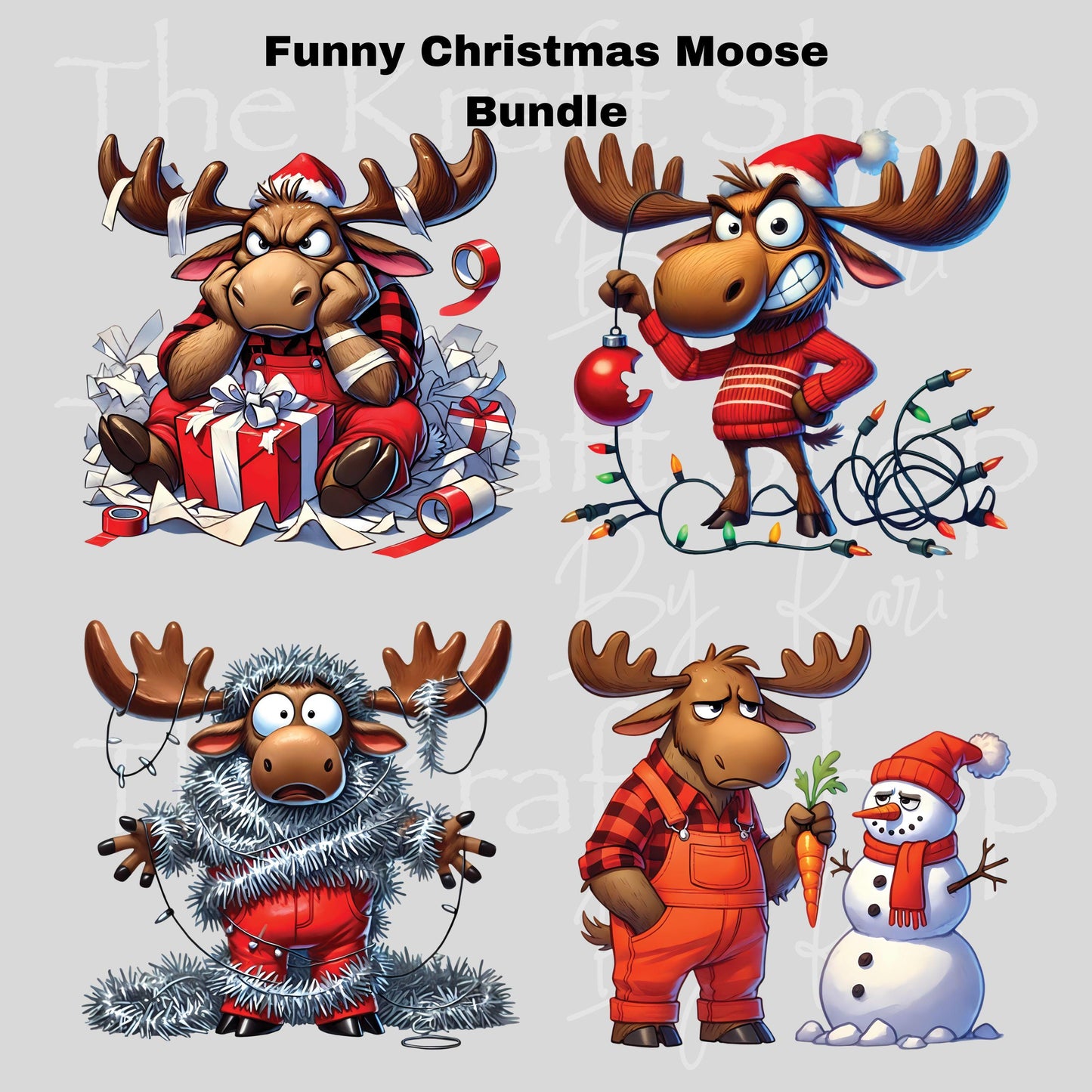 UV DTF Sticker prints. Funny Christmas Moose bundle or Hot Cocoa Moose decals 4 pk, permanent sticker.#7464