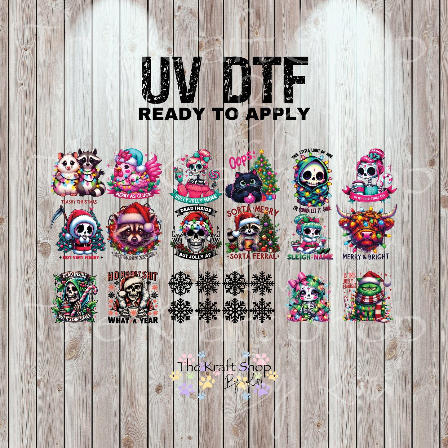 UV DTF Sticker print. Not so Merry 23x12 Mini Gang sheet decal bundle decal, tumbler decal, permanent sticker. #7486