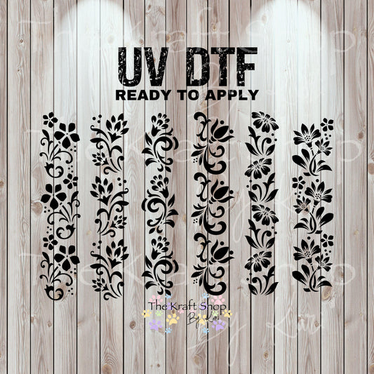 UV DTF Sticker print Floral Strips of Tooled Leather Variety pack of mixed media bundle of decals Element sheet 10x10 decal #10356