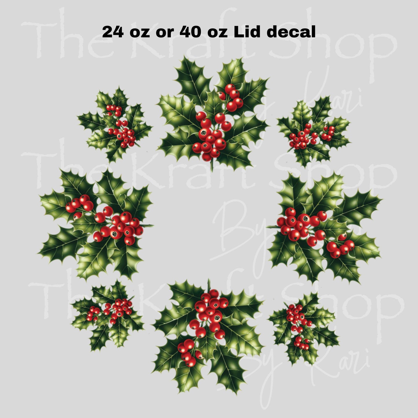 UV DTF Sticker print. Holly leaves berries top decal for 24 oz or 40 oz tumbler, tumbler decal, permanent sticker. #10345