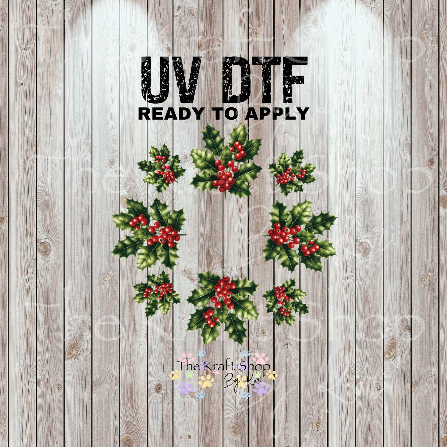 UV DTF Sticker print. Holly leaves berries top decal for 24 oz or 40 oz tumbler, tumbler decal, permanent sticker. #10345