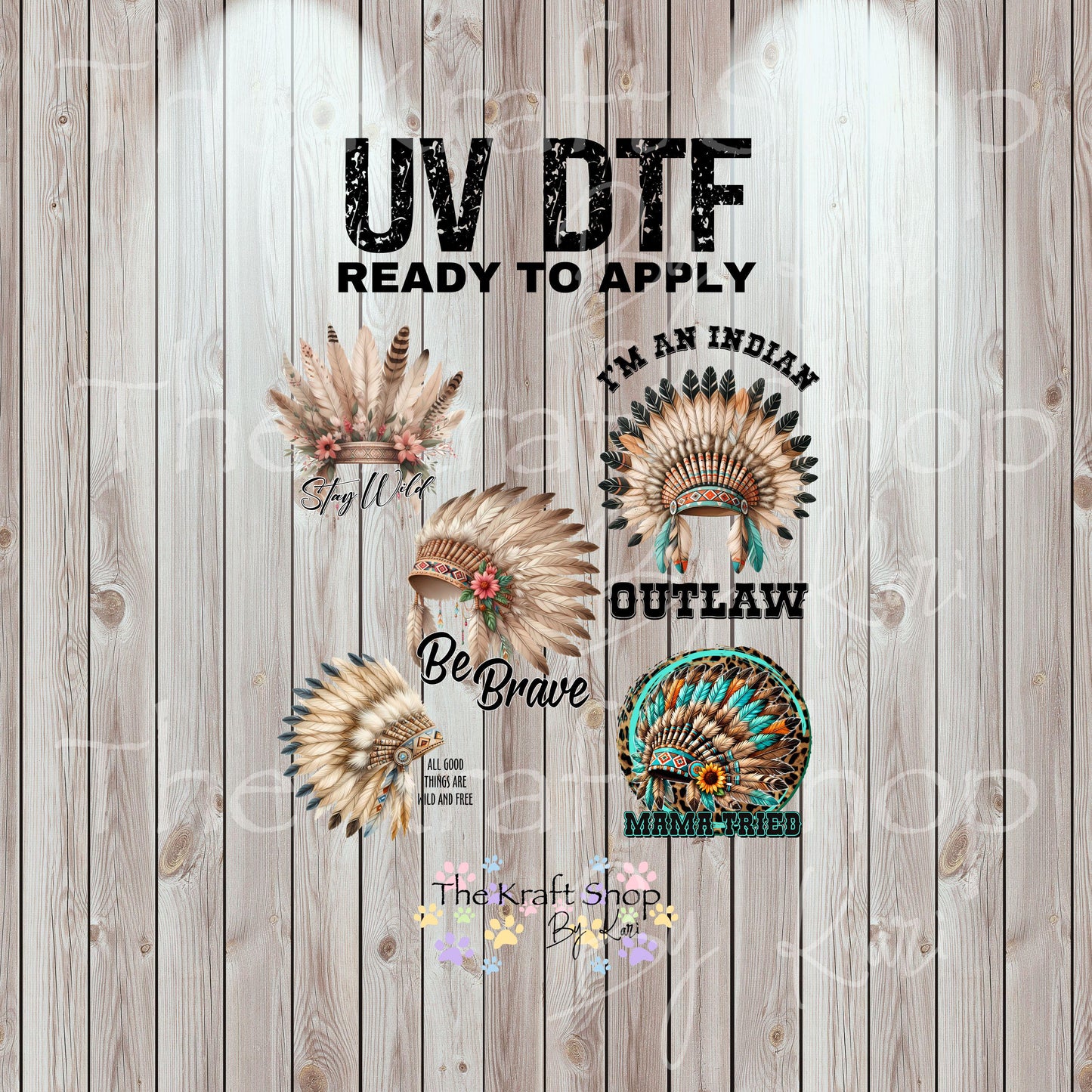 UV DTF Sticker print Native American Headdress bundle of decals Element sheet 10x10 decal #4575
