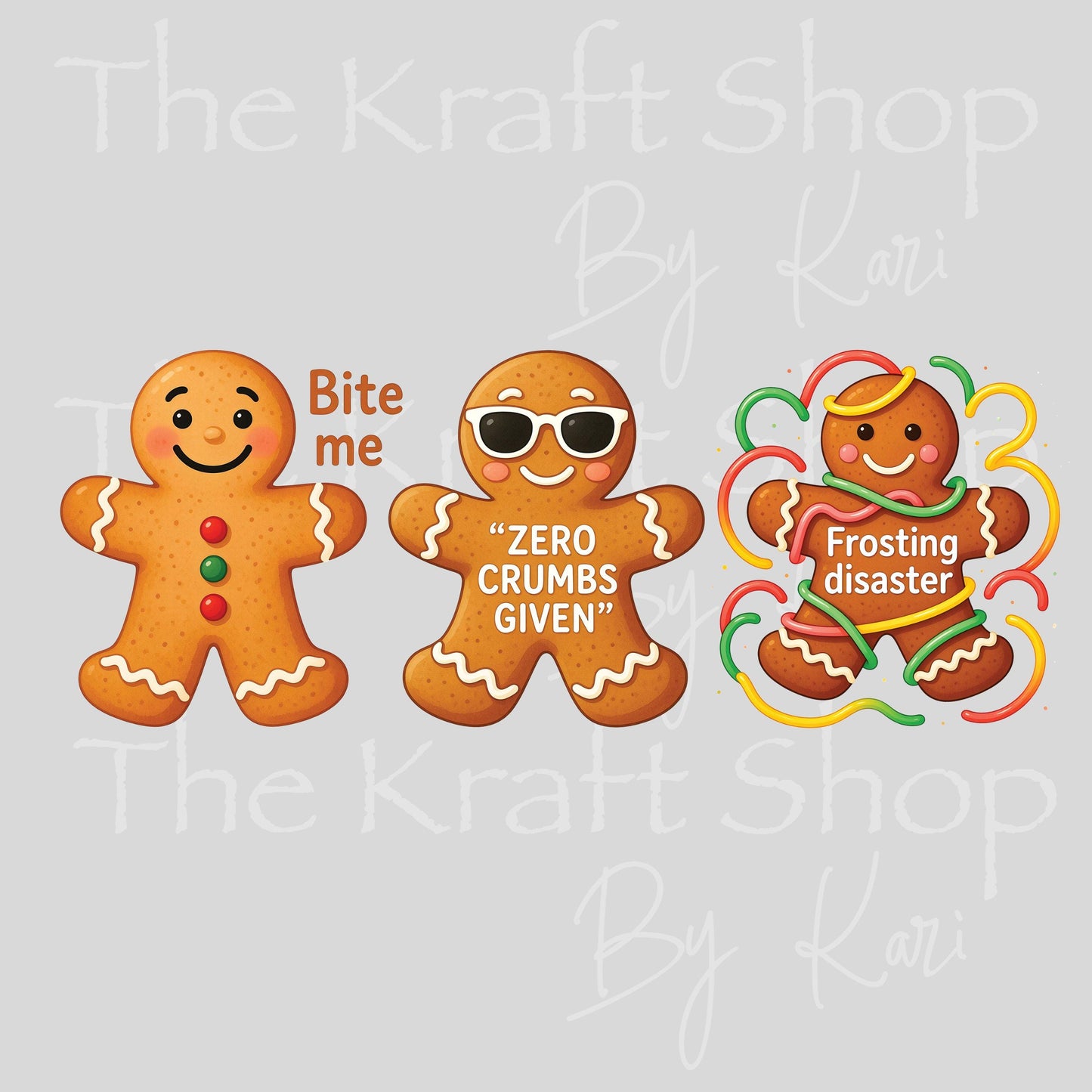 UV DTF Sticker prints. Sassy Gingerbread Christmas decals 3 pk, permanent sticker.#7494