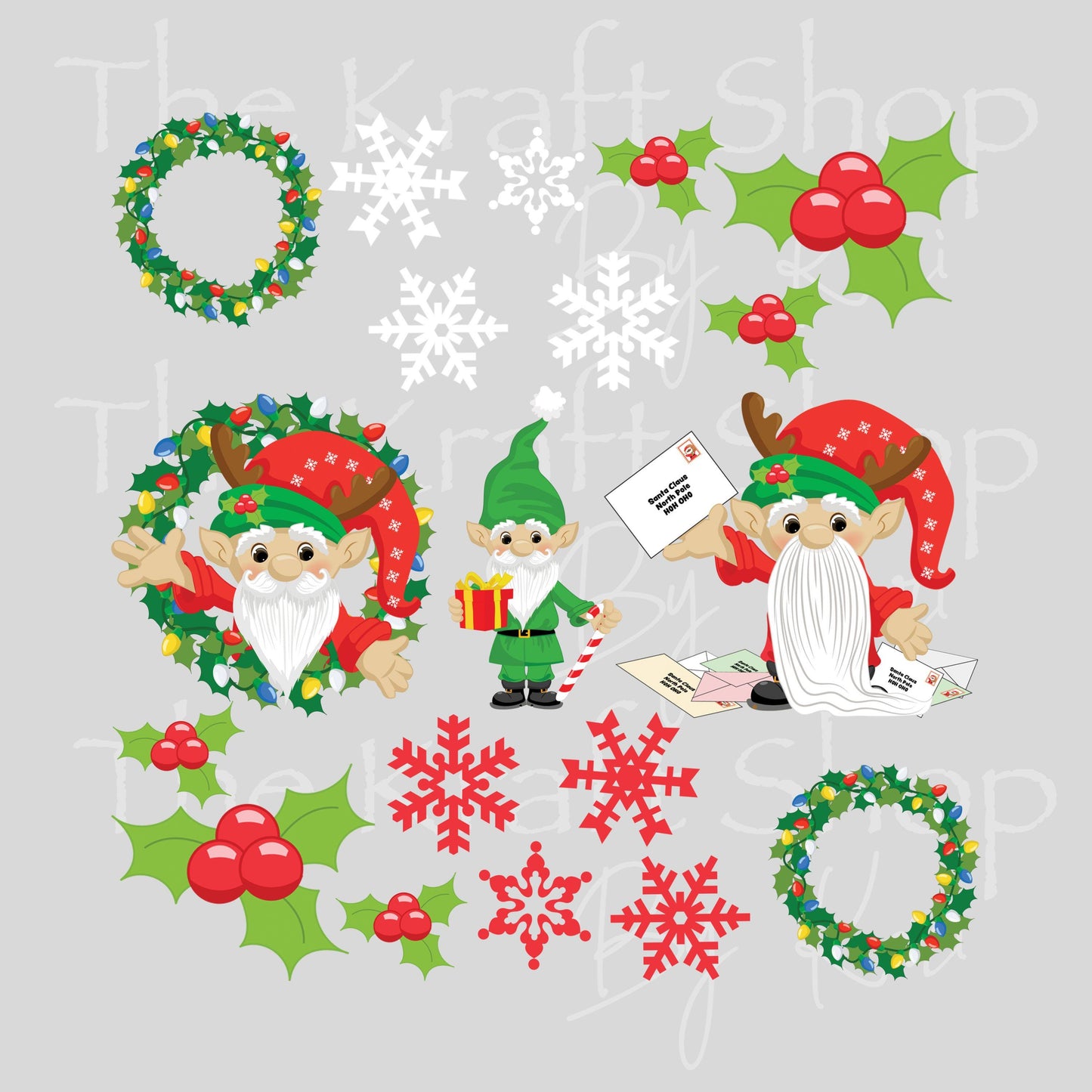 UV DTF Sticker print Christmas Gnomes mixed media Element sheet 8x8 decal #7499