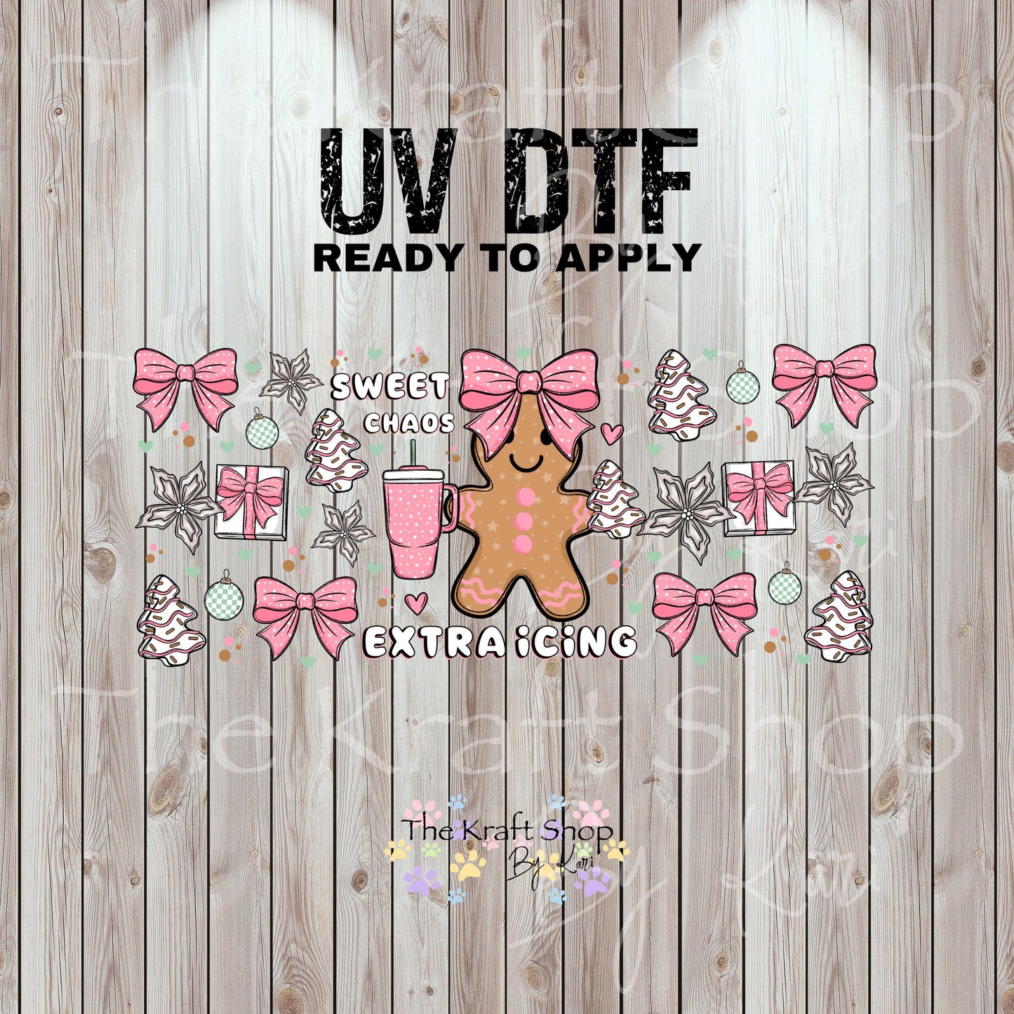 UV DTF Sticker print. Sweet chaos extra icing Christmas gingerbread Wrap decals tumbler decal. Glass can wrap. #5471