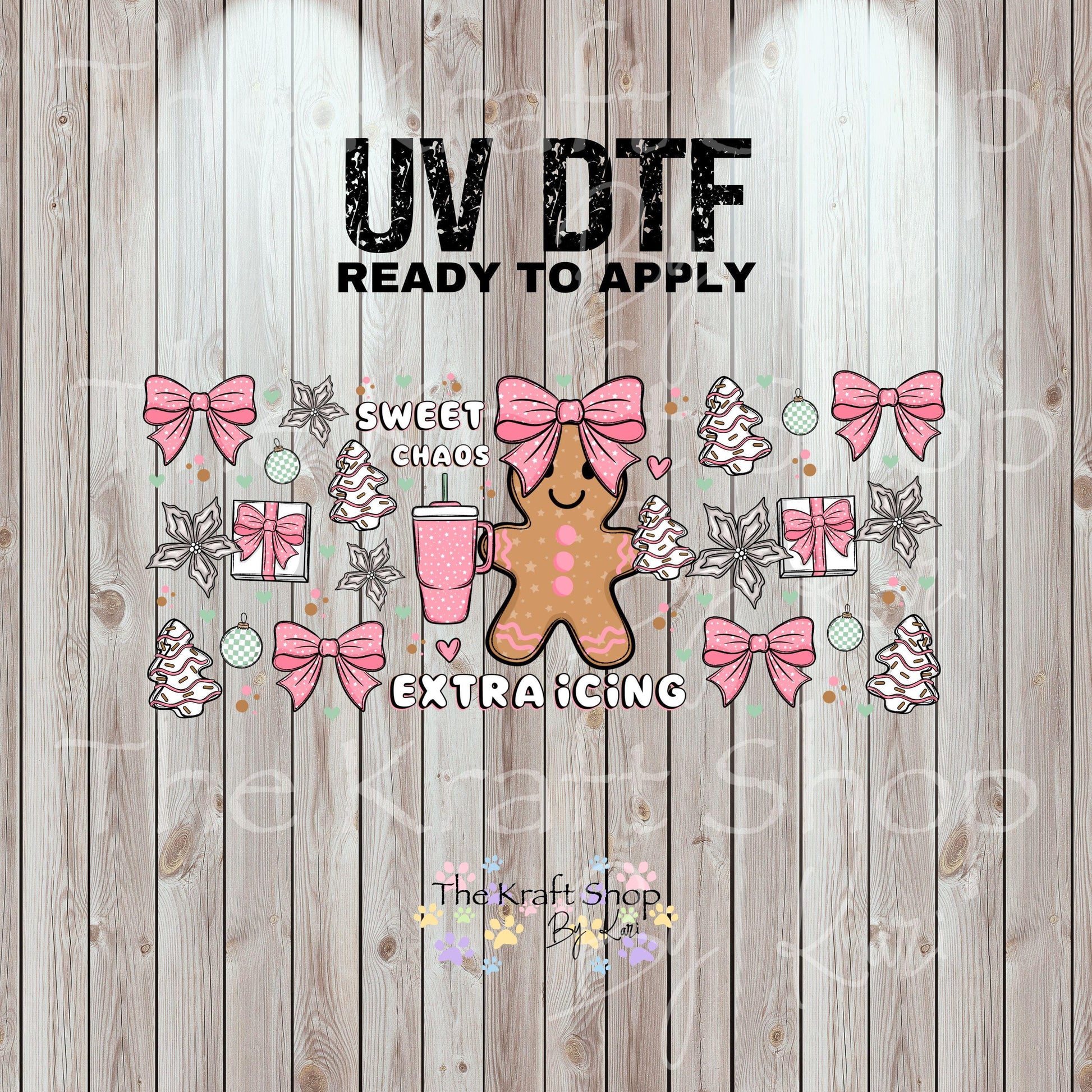 UV DTF Sticker print. Sweet chaos extra icing Christmas gingerbread Wrap decals tumbler decal. Glass can wrap. #5471