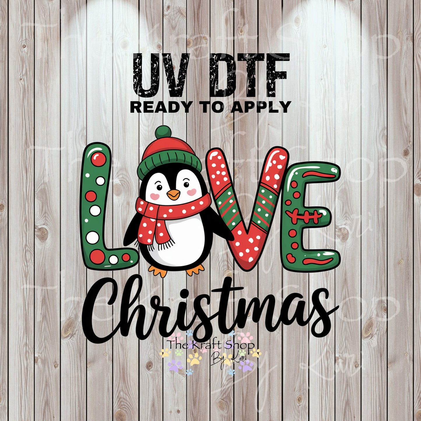 UV DTF Sticker print Penguin Love Christmas decal, tumbler decal, permanent sticker. #7479