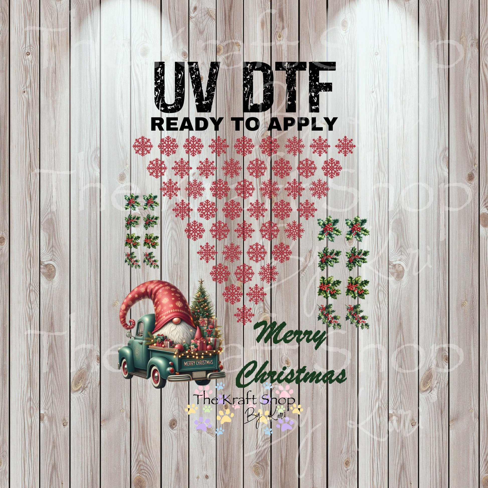 UV DTF Sticker print Snowflake gnome v split helper Christmas mixed media Element sheet 8x8 decal #7480