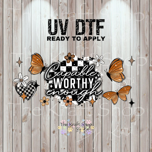 UV DTF Sticker print. Capable worthy enough inspirational Wrap decals tumbler decal. Glass can wrap. #5476
