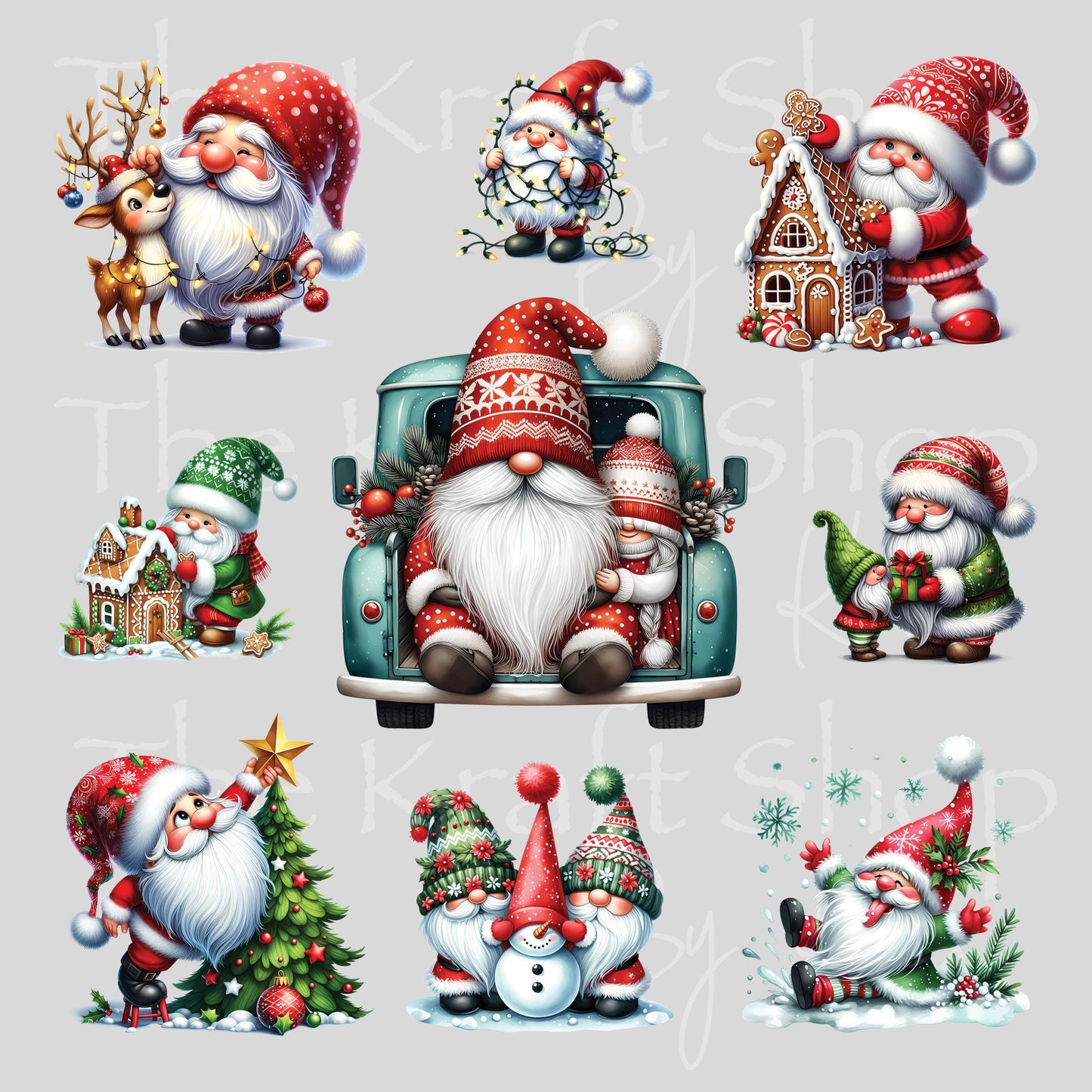 UV DTF Sticker print Knit Hat Gnome Christmas mixed media Element sheet 8x8 decal #7508