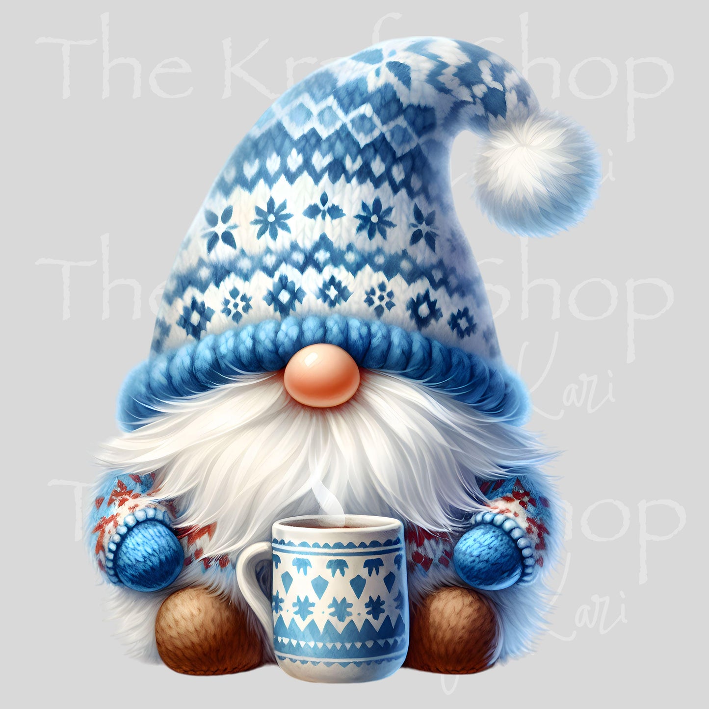 UV DTF Sticker prints. Blue Knit Hat Gnome Christmas decal, permanent sticker. #7520