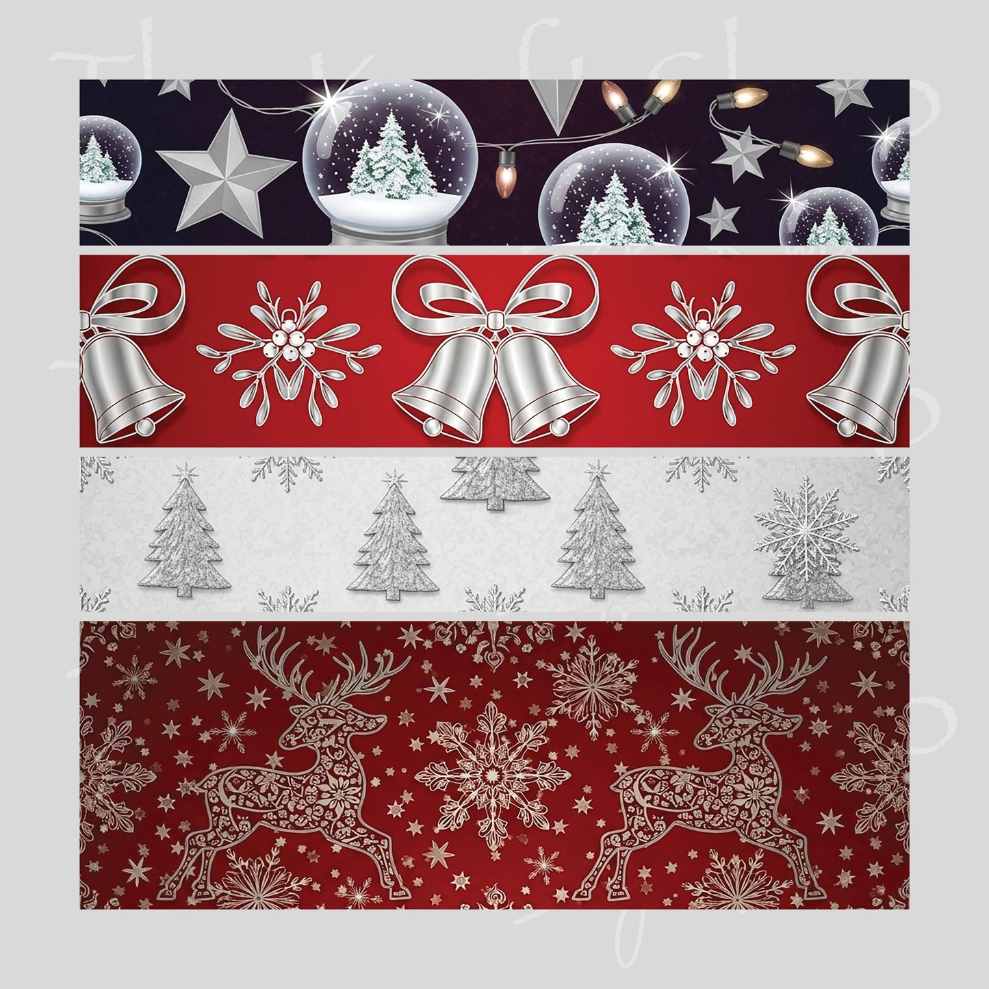 UV DTF Sticker print Red silver snow globe bands Christmas mixed media bundle of band decals Element sheet 10x10 decal #7531