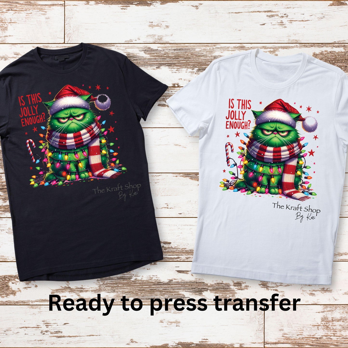DTF ready to press transfer Jolly enough cat Christmas shirt transfer, DTF Print #11571