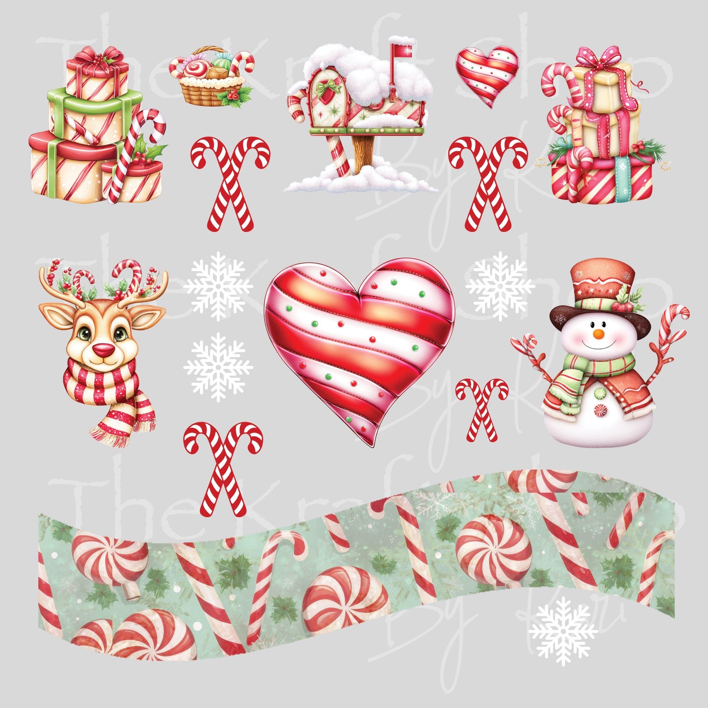 UV DTF Sticker print Candy Cane mixed media bundle of decals Element sheet 10x10 decal #7495