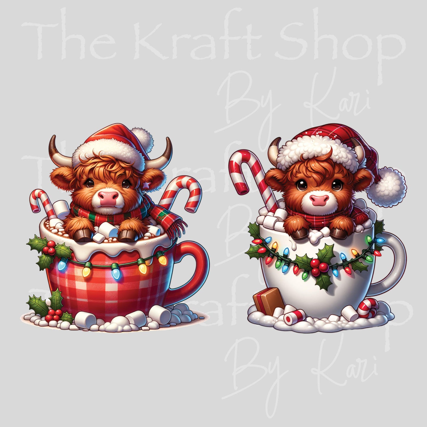 UV DTF Sticker print Cow Christmas mug 2 pk decals, tumbler decal, permanent sticker. #7500