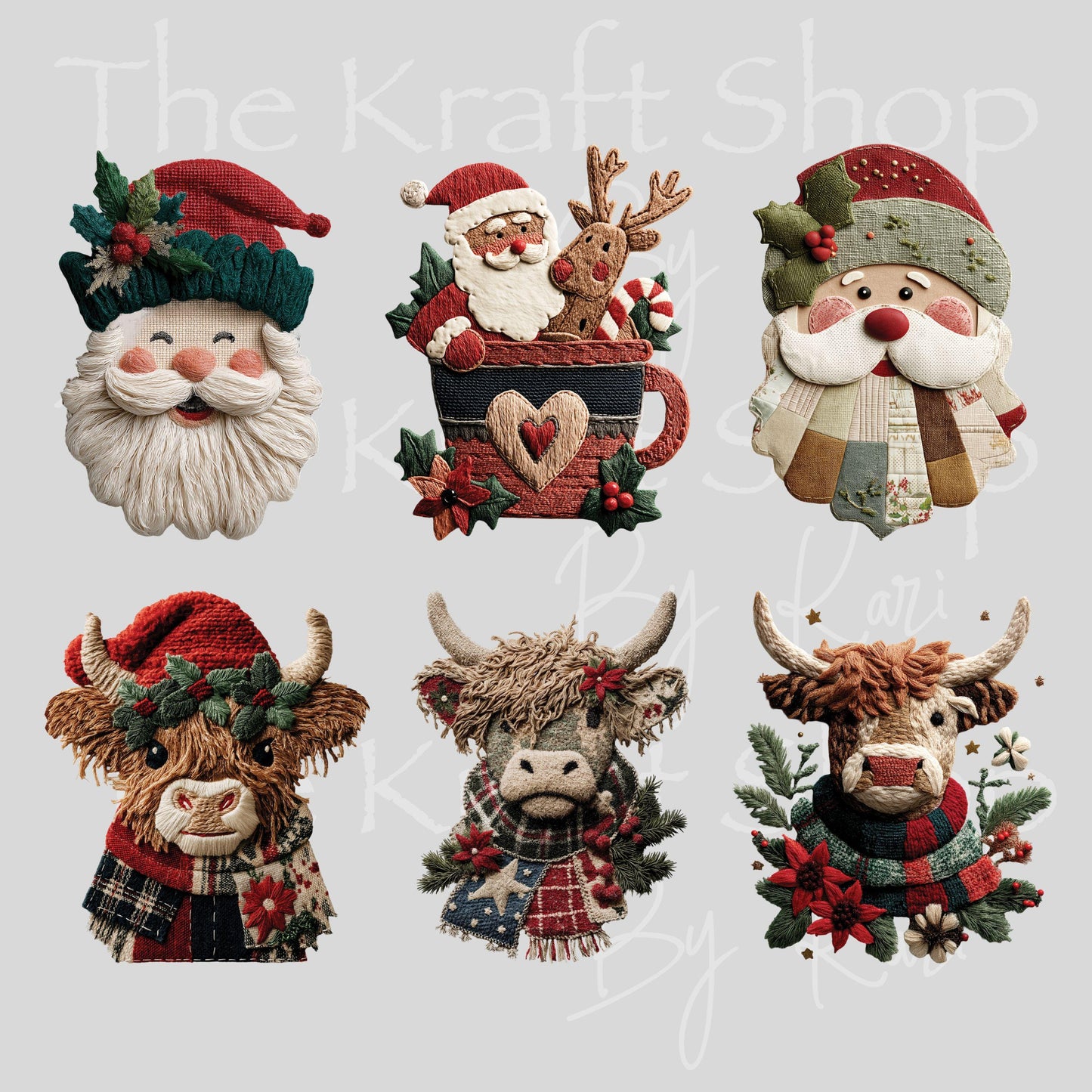 UV DTF Sticker prints. Patchwork bow reindeer gingerbread Christmas decals 3 pk, permanent sticker.#7543