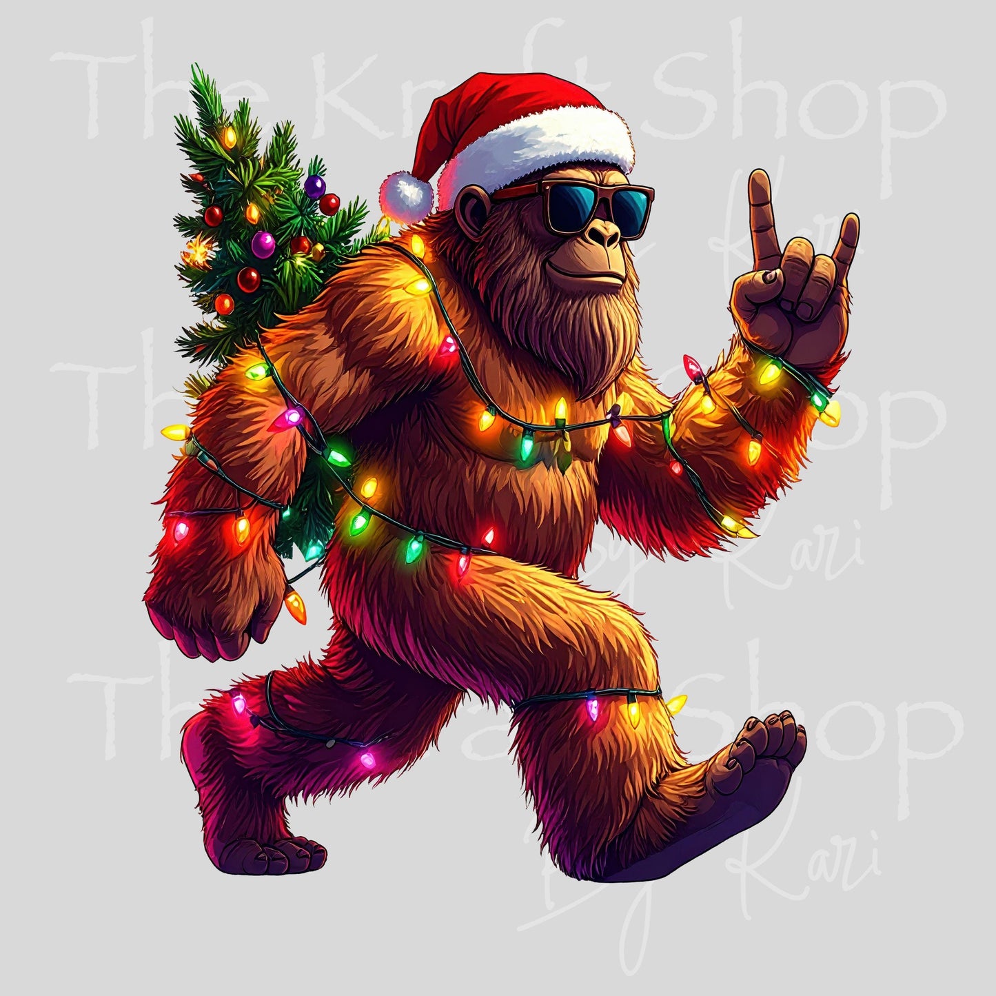UV DTF Sticker print Christmas lights big foot sasquatch decal, tumbler decal #7547