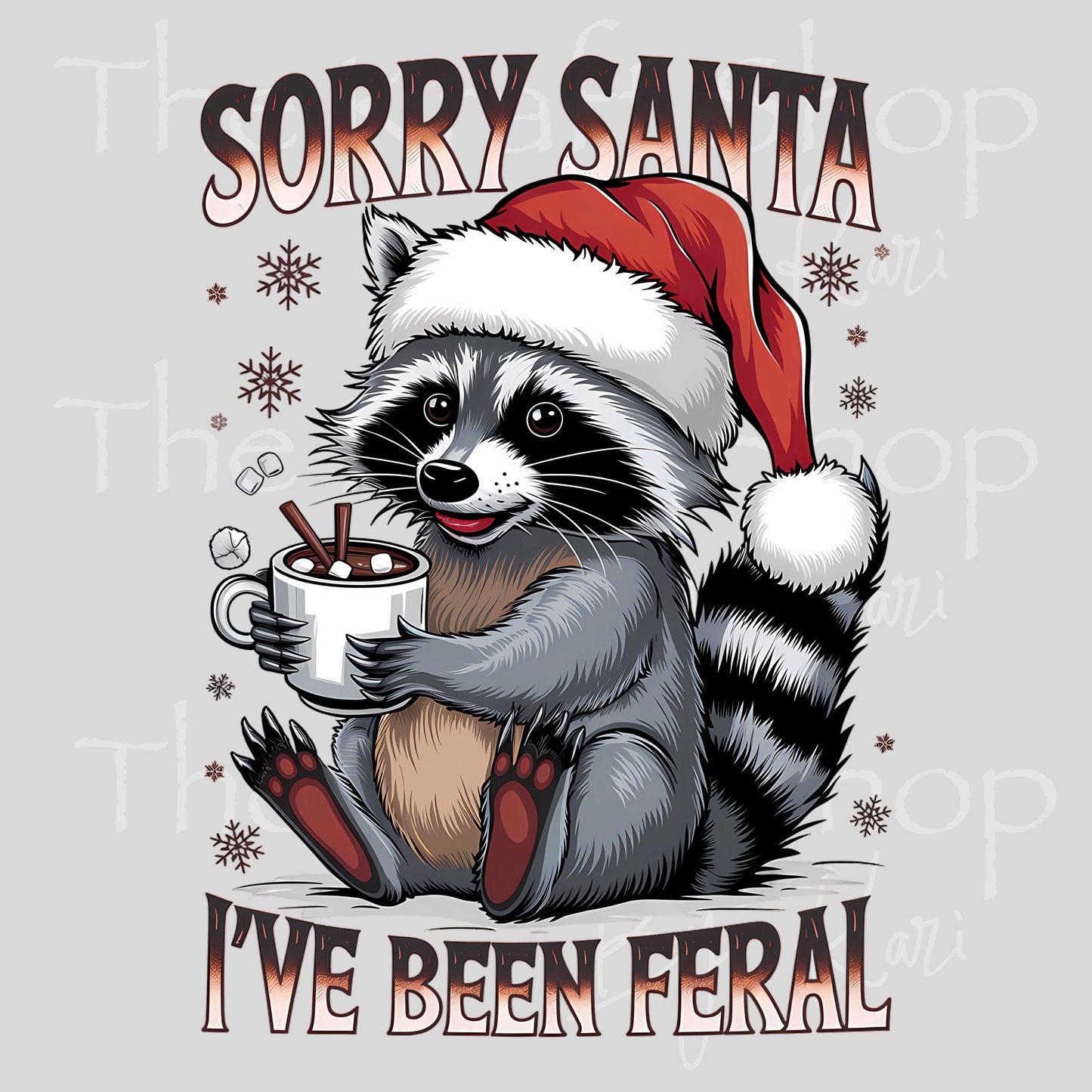 UV DTF Sticker print Sorry Santa Raccoon I've been feral decal, tumbler decal #7548