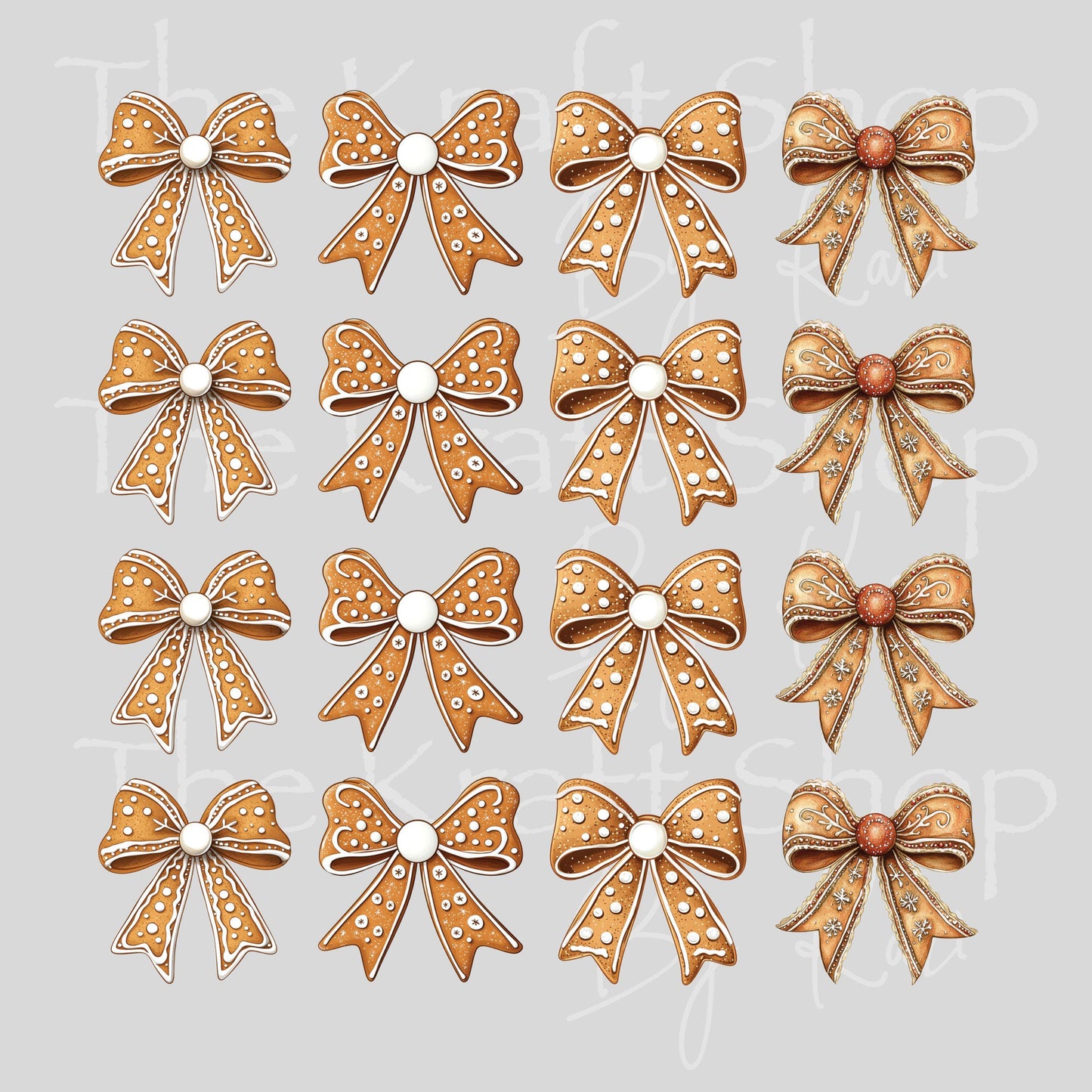 UV DTF Sticker prints. Gingerbread bows decals 4 pk or 16pk, permanent sticker.#7527