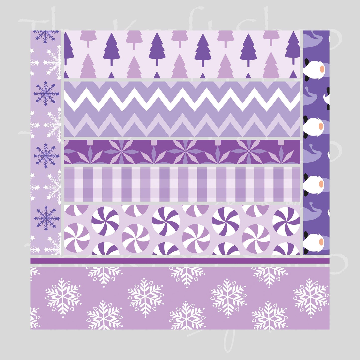 UV DTF Sticker print Purple Christmas snowflake tree bands mixed media bundle of band decals Element sheet 10x10 decal #7532