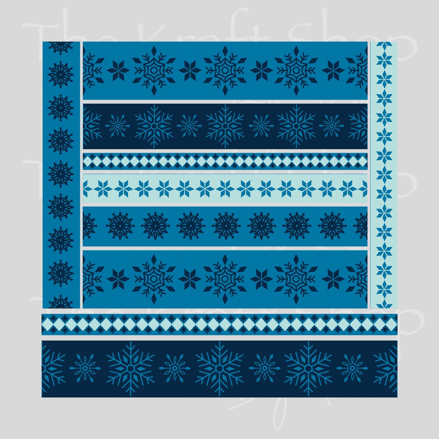 UV DTF Sticker print Blue Christmas snowflake bands mixed media bundle of band decals Element sheet 10x10 decal #7533
