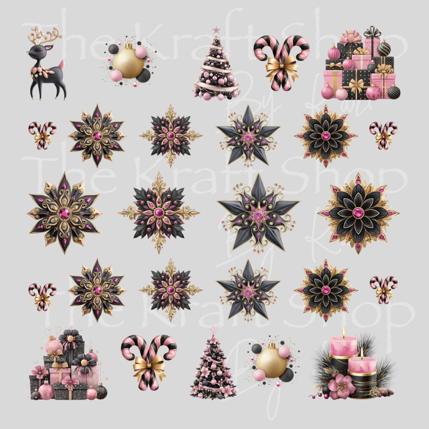 UV DTF Sticker print Pink Glam Christmas Element mixed media bundle of decals sheet 10x10 decal #7540