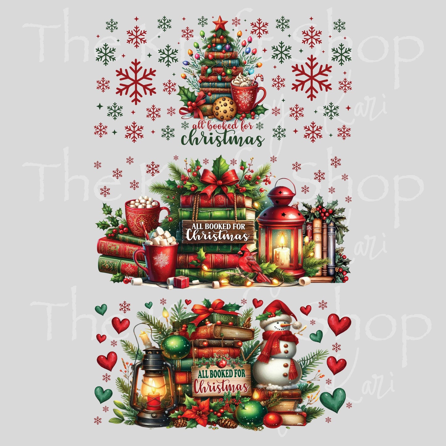 UV DTF Sticker print. All booked for Christmas 3pk Wrap decal Glass can wrap. #7565