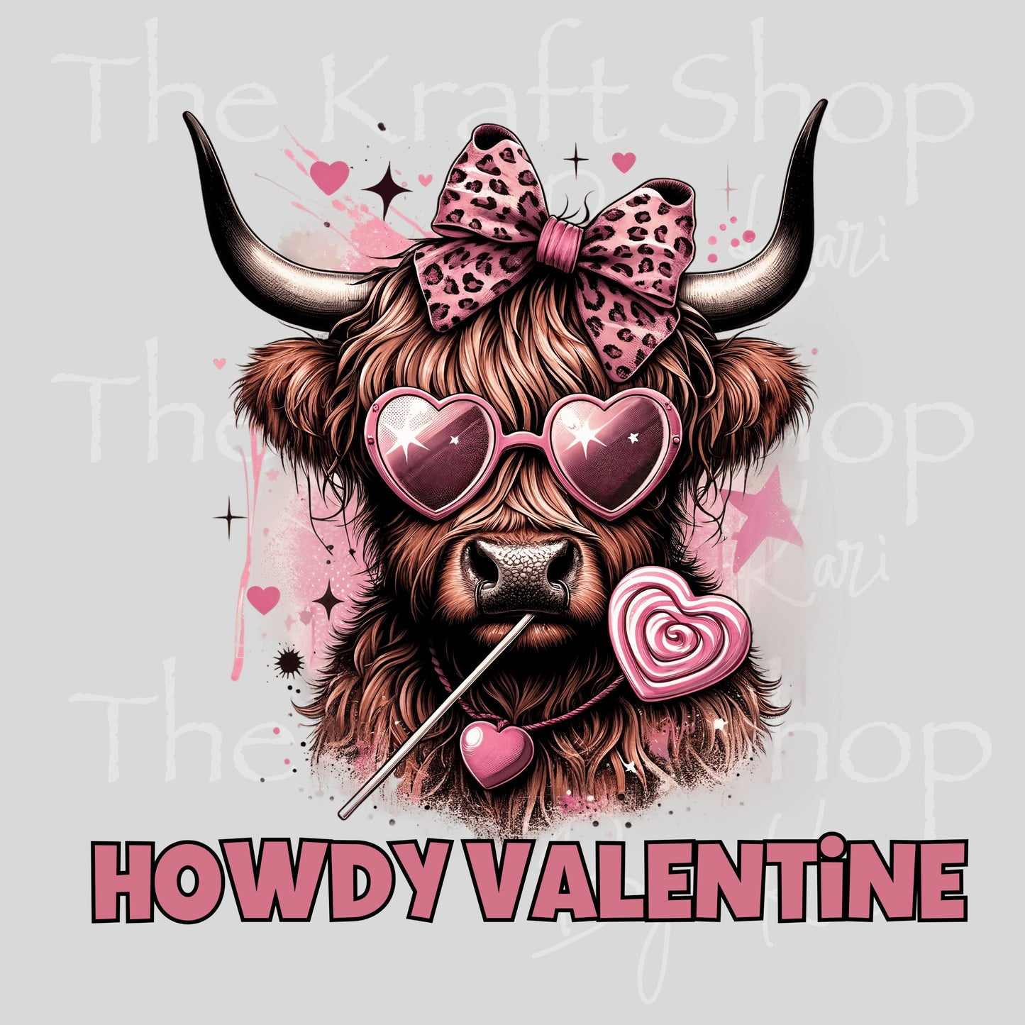 UV DTF Sticker print Howdy Valentine cow with sunglasses Valentine's Day decal #7590
