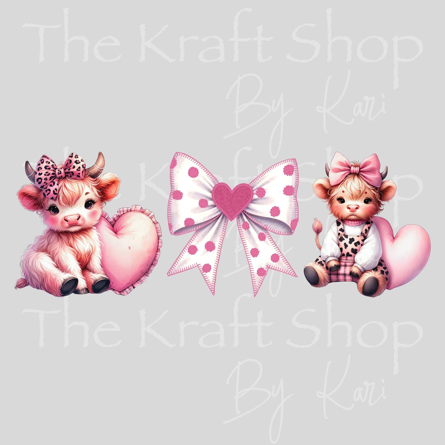 UV DTF Sticker prints. Pink Valentines Cows and Bow Valentine's Day decals 3 pk, permanent sticker.#7606