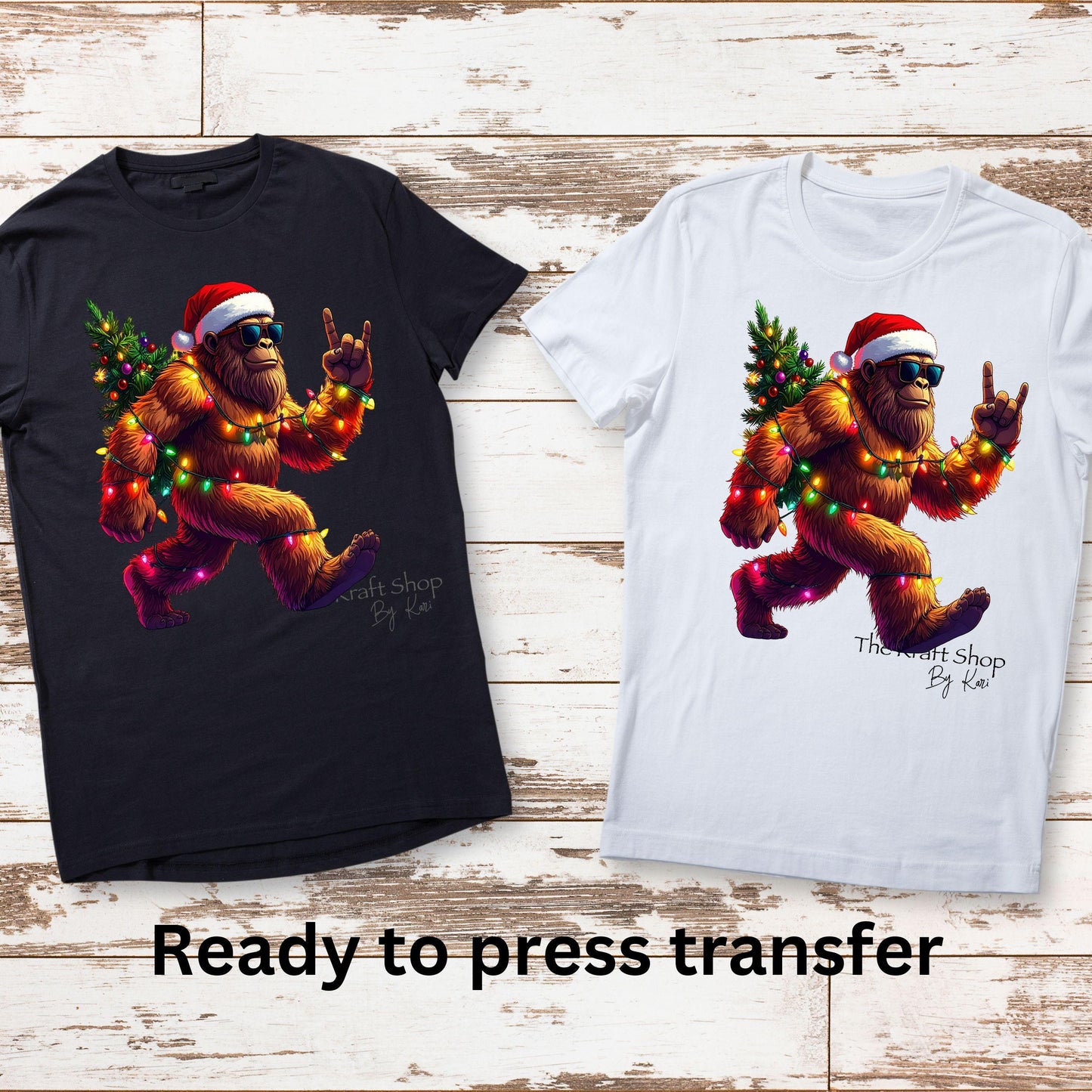 DTF ready to press transfer. Christmas Lights Big foot image . Direct to film heat press transfer. DTF Print, #11588