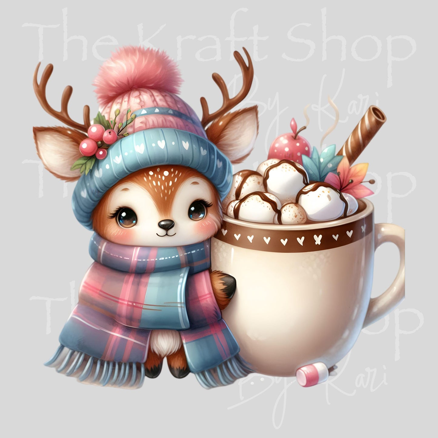 UV DTF Sticker prints. Hot Cocoa Cute reindeer decal, permanent sticker. #7553