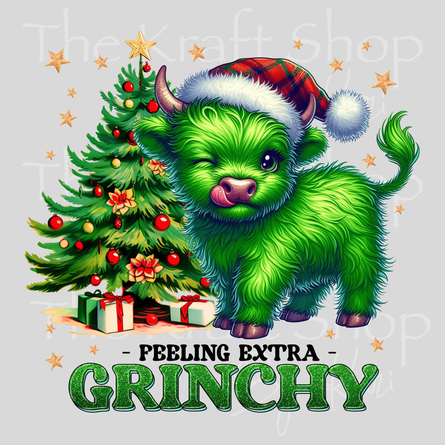UV DTF Sticker prints. Feeling extra green cow Christmas Highland cow decal highland cow with bow #7575