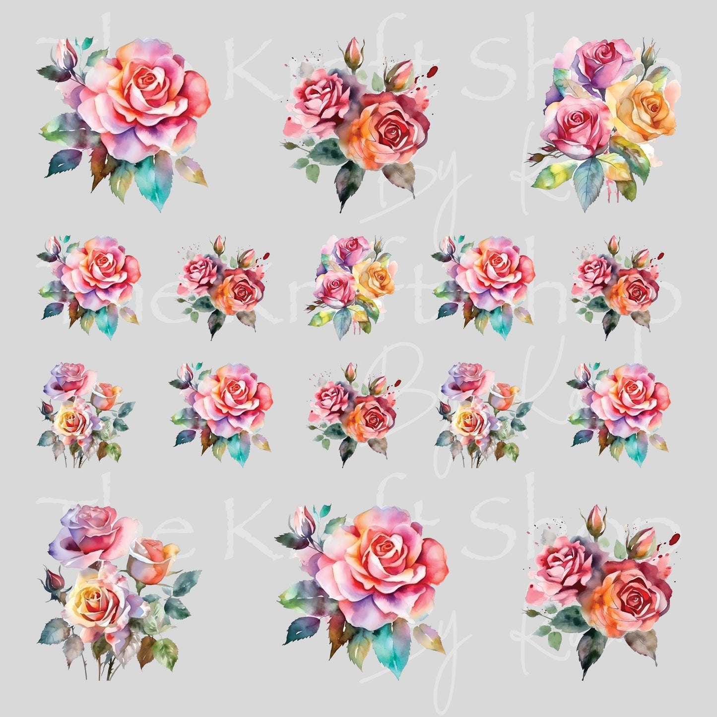 UV DTF Sticker print Watercolor roses Element sheet Mixed Media decal #10372