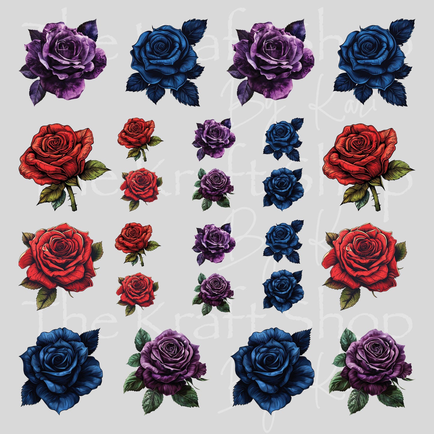 UV DTF Sticker print Roses Red Blue Purple Element sheet Mixed Media decal #10373