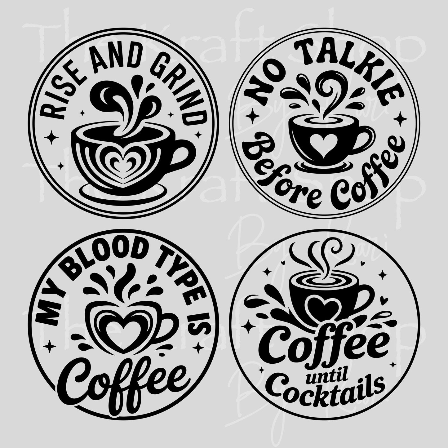 UV DTF Sticker prints. Rise and Grind Coffee Sayings decals 4pk, permanent sticker.#10375