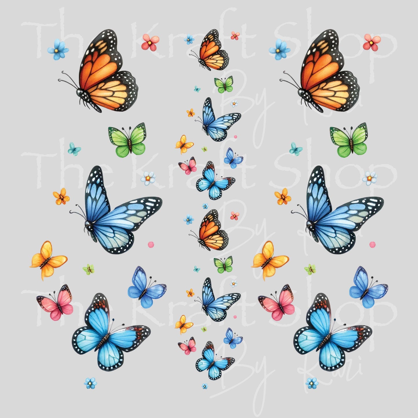 UV DTF Sticker print Butterflies and flowers mixed media Element sheet 8x8 decal #10378