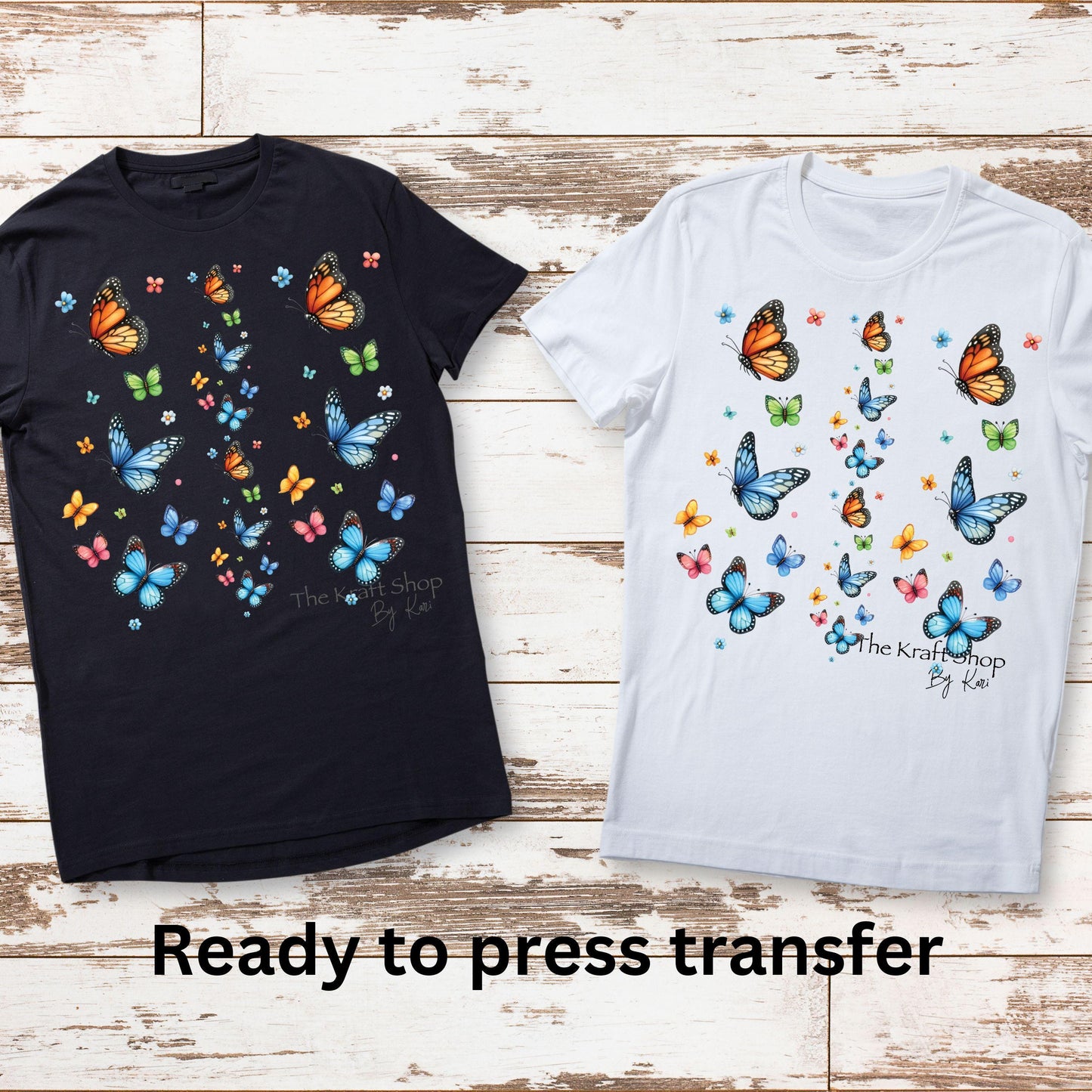 DTF ready to press transfer Butterflies and Flowers Element sheet. Direct to film heat press transfer #11597