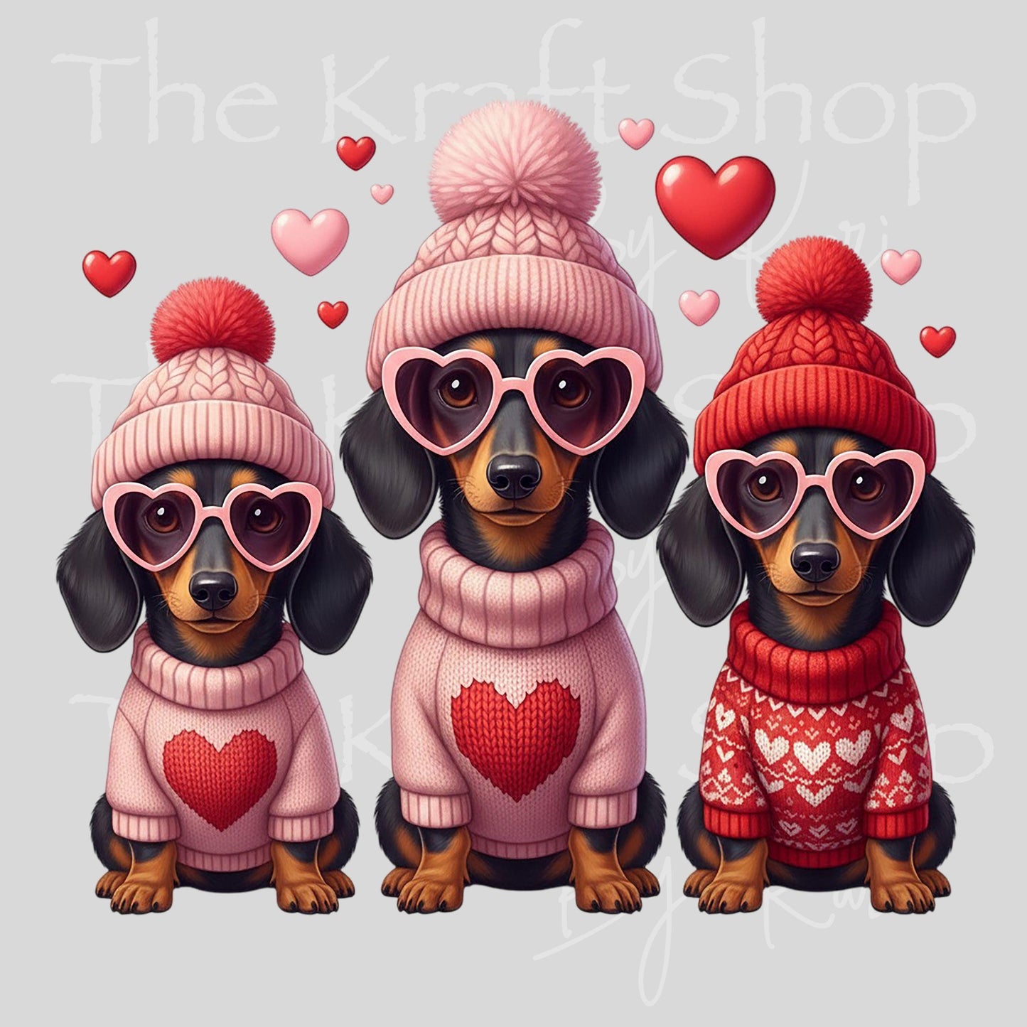 UV DTF Sticker print Valentine's Day dog trio with beanies decal #7585