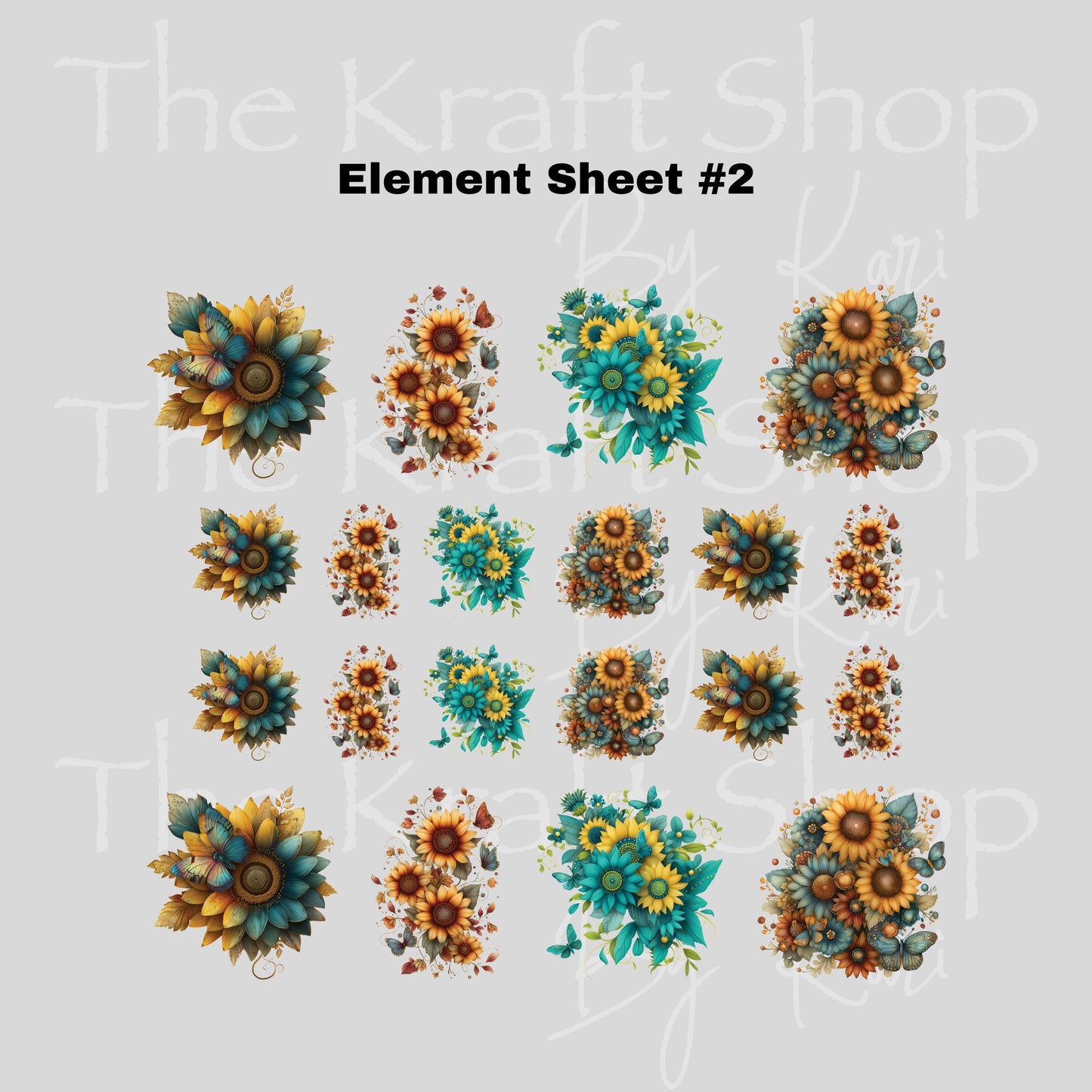 UV DTF Sticker print Butterfly sunflowers element bundle of decals sheet 10x9 decal #10387