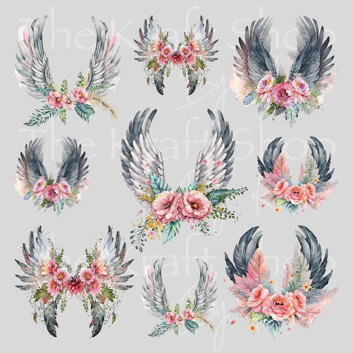 UV DTF Sticker print Floral angel wings element bundle of decals sheet 10x10 decal #10382