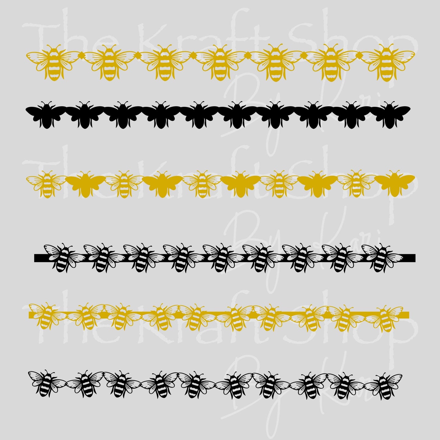 UV DTF Sticker print Bee borders Black and Gold mixed media bundle Element sheet #10384