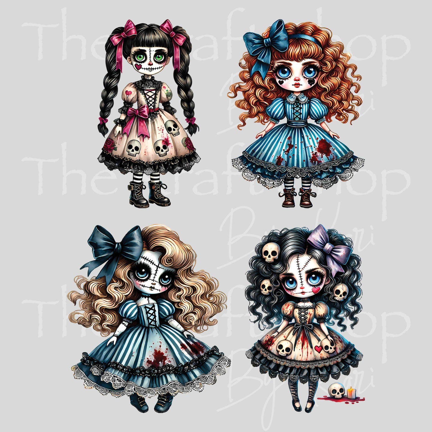 UV DTF Sticker prints. Voodoo dolls Halloween Goth decals 4pk, permanent sticker.#7640